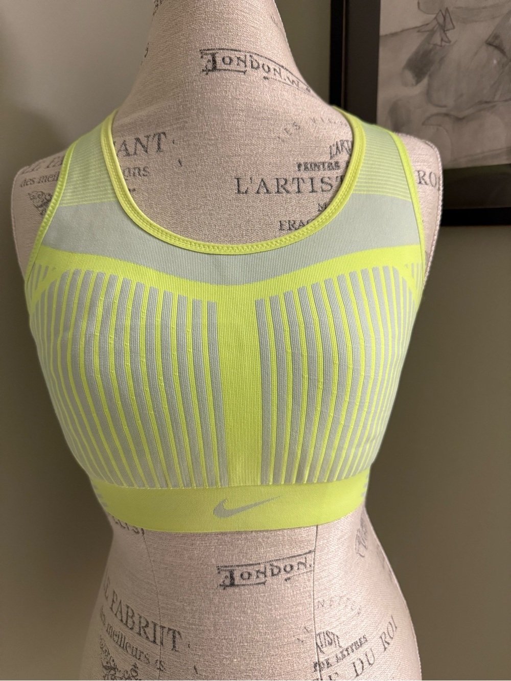 Nike FE/NOM Flyknit Racerback Sports Bra, Neon Yellow and Light Gray